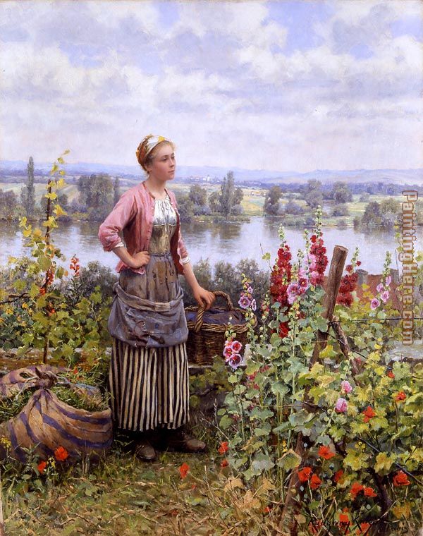 Maria on the Terrace with a Bundle of Grass painting - Daniel Ridgway Knight Maria on the Terrace with a Bundle of Grass art painting
